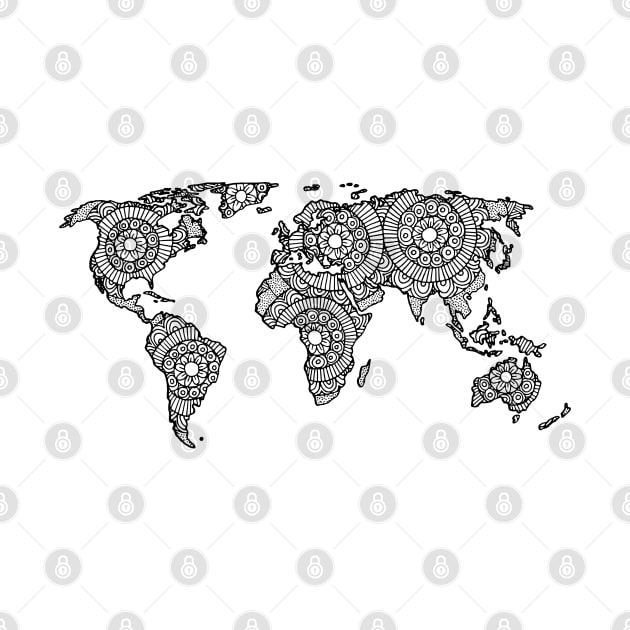 Black and White Mandala World Map by julieerindesigns