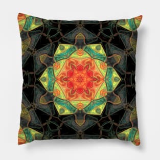 Mosaic Mandala Flower Yellow Red and Green Pillow