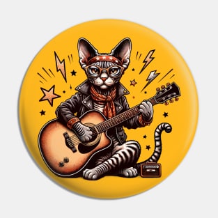 Devon Rex Cat Playing Guitar Pin