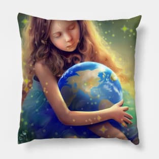 girl and earth Pillow