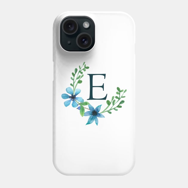 Floral Monogram E Pretty Blue Flowers Phone Case by floralmonogram