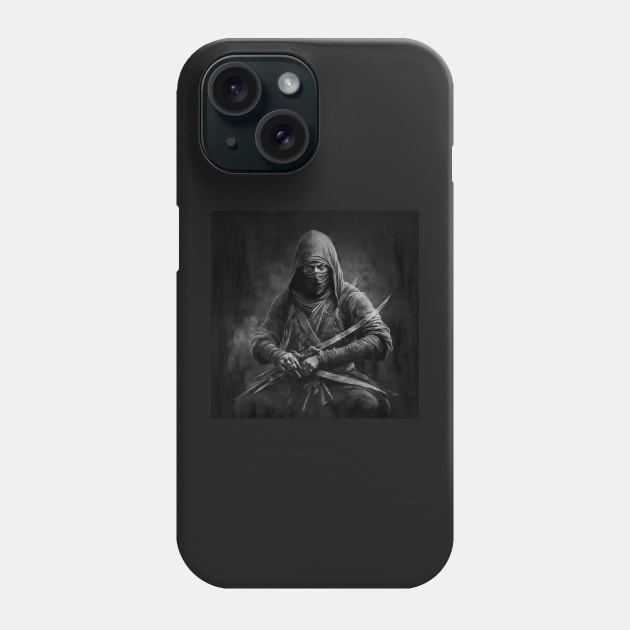 Ninja Charcoal Drawing Phone Case by ai1art