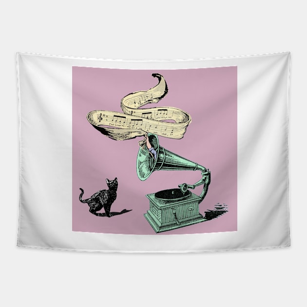 The Cat and the Song (pink) Tapestry by BessoChicca