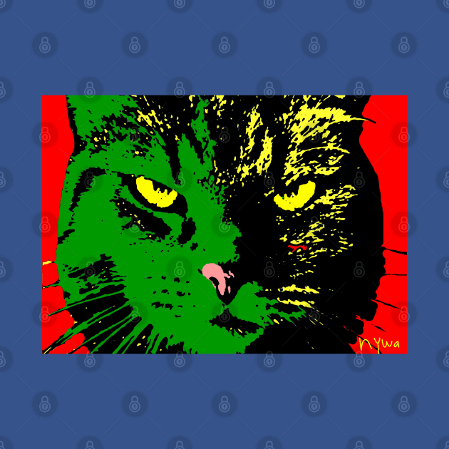 ANGRY CAT POP ART - GREEN  YELLOW RED BLACK by NYWA-ART-PROJECT