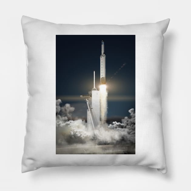 Falcon Heavy rocket launch by SpaceX, illustration (C031/1220) Pillow by SciencePhoto