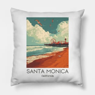 A Vintage Travel Illustration of Santa Monica - California - US Pillow