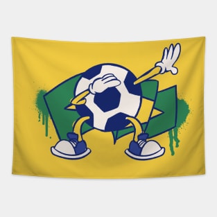 Dabbing Soccer Ball Cartoon Brazil Brasil Flag Football Tapestry