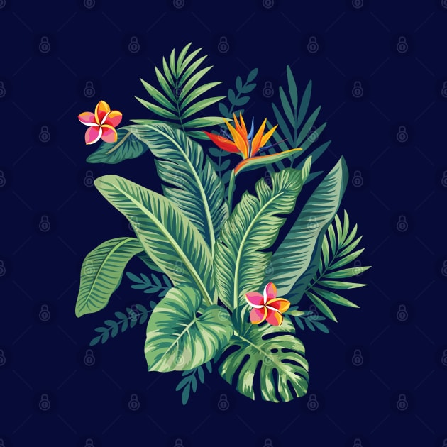 Tropical Banana Monstera Palm Leaves & Flowers by CatyArte