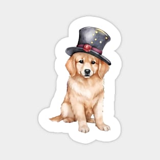 Watercolor Golden Retriever Dog in Magic Hat Magnet