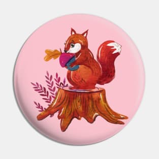 Squirrel Painting Hand Drawn Pin