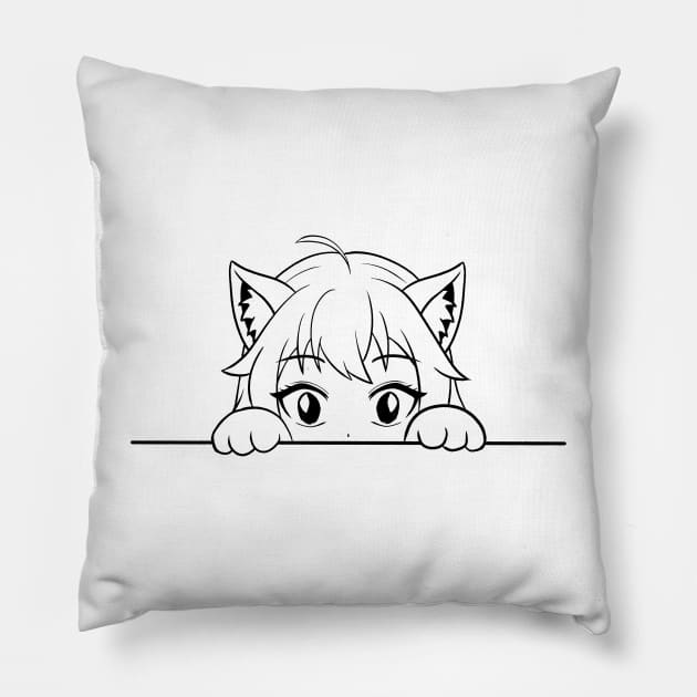 Anime Cat Girl Pillow by Galina Povkhanych