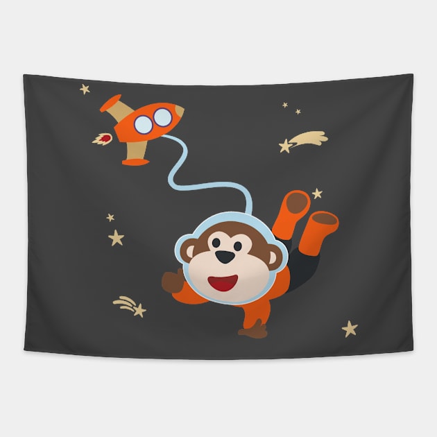 Space monkey or astronaut in a space suit with cartoon style Tapestry by KIDS APPAREL