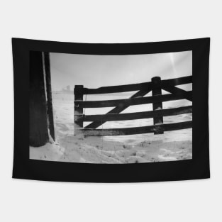 Fence in snow landscape Tapestry