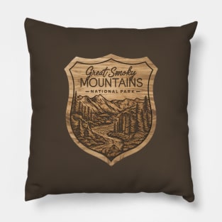 Great Smoky Mountains National Park Vintage Wooden Shield Pillow