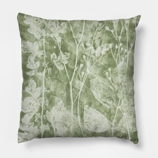 Wild Flowers Earthy Soft Green Pillow