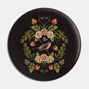 In The Garden - Nature Pattern w/ Birds, Flowers & Moths Pin