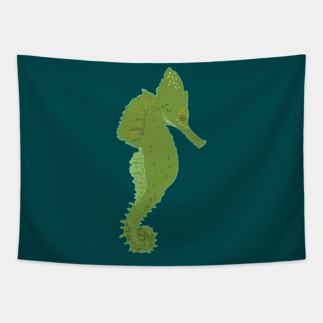 Green Sea Horse Tapestry by Manitarka