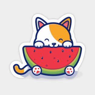 Cute Cat Eating Watermelon Magnet