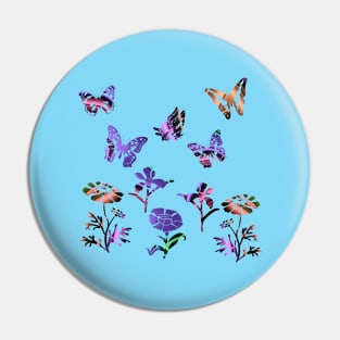 Pretty Butterflies and Flowers Art Pin