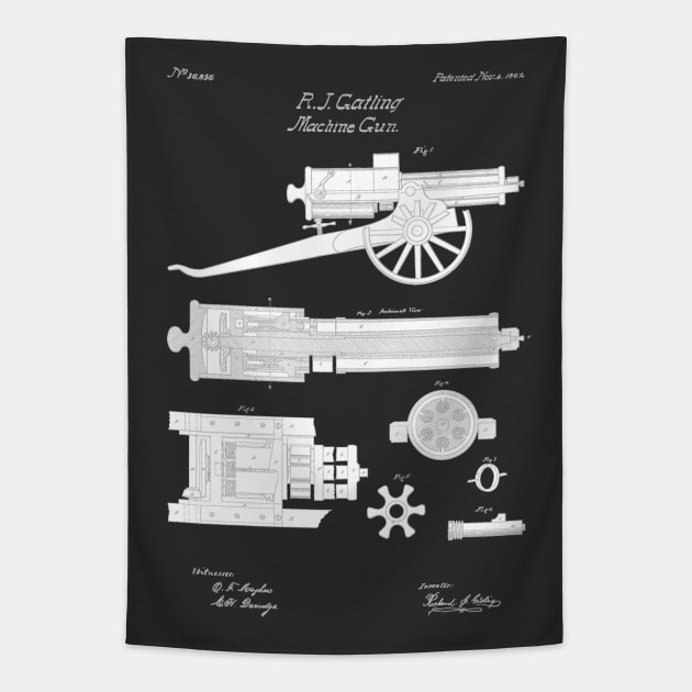 Gatling Gun Patent - 1862 Machine gun - PBpng Tapestry by SPJE Illustration Photography