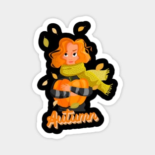 Woman Hugging Pumpkin in Autumn Magnet