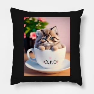 Adorable Persian Cat Illustration- Modern Digital Art Pillow