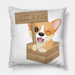 Cute little corgi holding a signboard tshirt Pillow