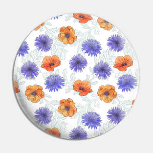 Poppy and Aster Flowers Pin