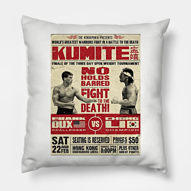 Bloodsport Poster Kumite Frank Dux vs Chong Li Pillow by Alema Art