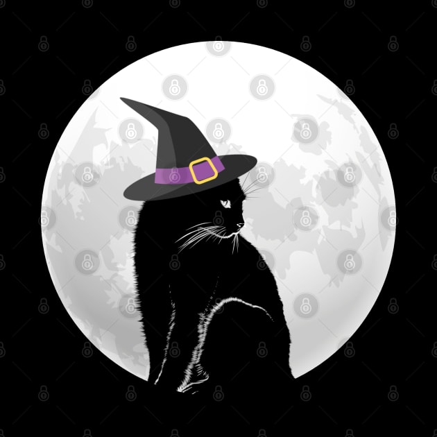 Black Witch Cat and Full Moon by dentikanys