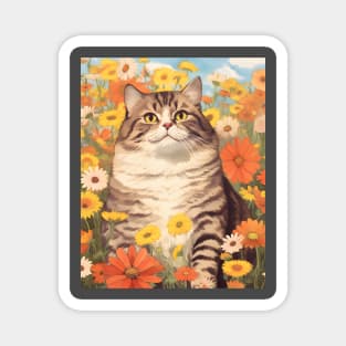 Feline Garden Delight: Cats Amongst a Bouquet of Blooms - Sheppy Magnet