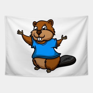 Cute Anthropomorphic Human-like Cartoon Character Beaver in Clothes Tapestry