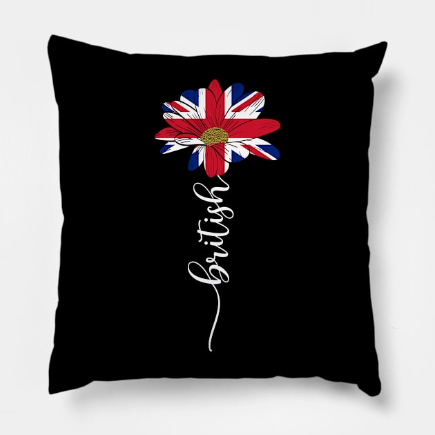 Vintage British Sunflower Flag British Lover Pillow by Sandra Holloman