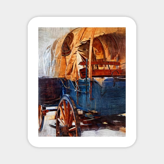 Blue Covered Wagon Magnet by KirtTisdale