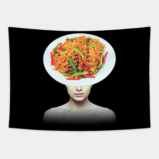 Noodles head portrait Tapestry by reesea