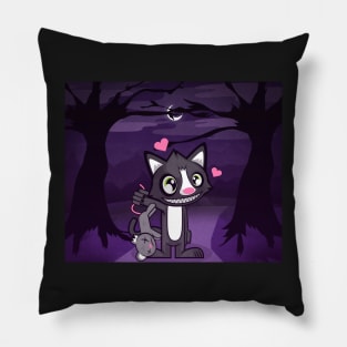 Cute Cat Proudly Holding Dead Mouse (Variant 2) Pillow