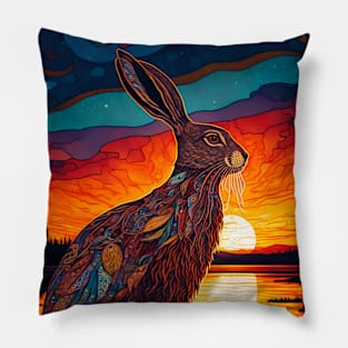 Hare and Magic Lake Sunset Pillow