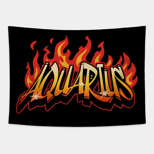 Aquarius Zodiac Retro Flames Birthday Tapestry by Lavender Celeste