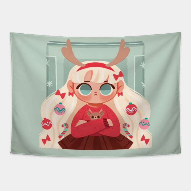 Reindeer Girl Tapestry by Lobomaravilha