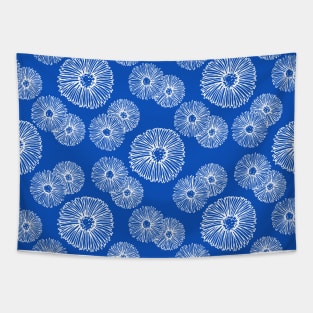 White Aster Flowers in Sapphire Blue Tapestry