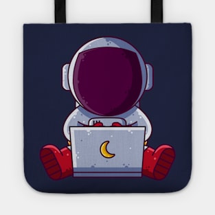 Cute Astronaut Working with Laptop Cartoon Tote