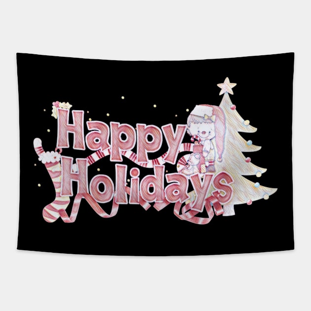 HAPPY HOLIDAYS Tapestry by MACIBETTA