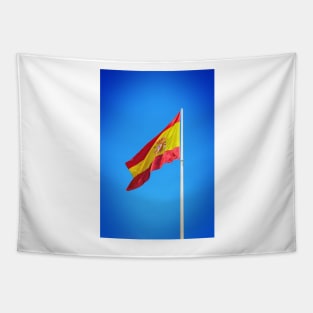 Spanish flag waving against clear blue sky Tapestry