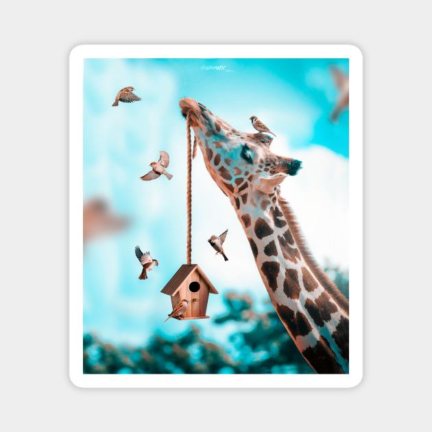 Girraffe and house Magnet by sidomatic