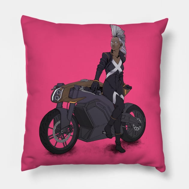 Mohawk Woman On Motorcycle Pillow by ForAllNerds