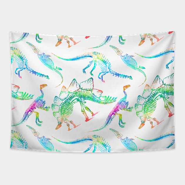 Rainbow colorful dinosaur pattern Tapestry by Mesozoic forest