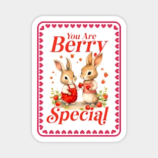 Illustration of Bunnies with Strawberries Vintage Style - Valentine's Day Gift and for Animal Lovers Magnet