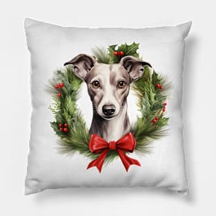 Christmas Whippet Dog Wreath Pillow