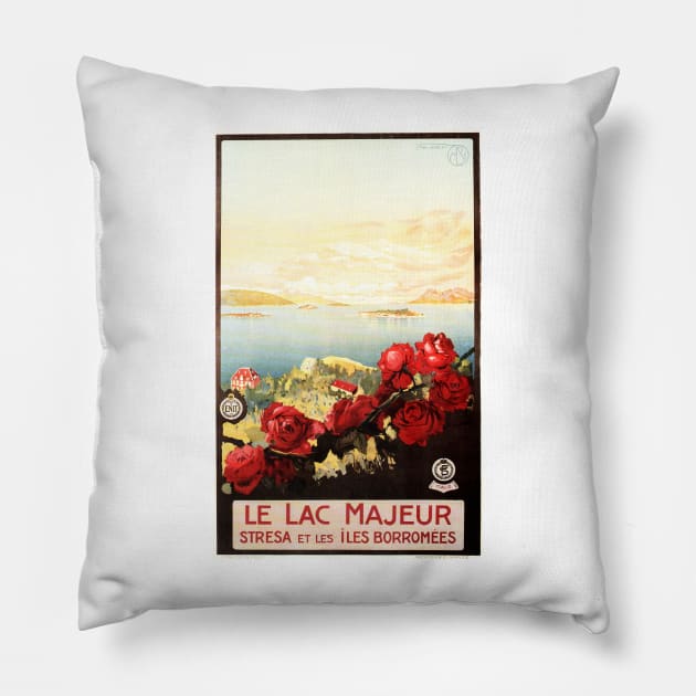 LE LAC MAJEUR LAKE MAGGIORE ITALY Vintage Italian Travel Pillow by vintageposters