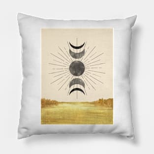 Abstract landscape, sun and moon phases Pillow